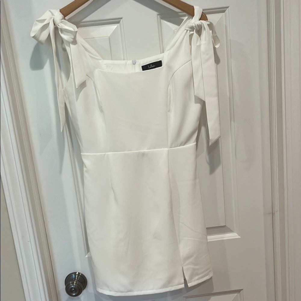 Lulu's White Mini Dress with Bow Straps